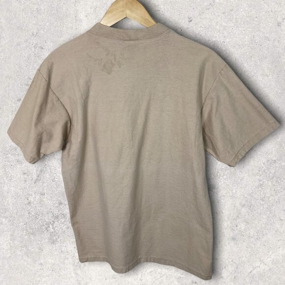 Vintage Tan Beige Short Sleeve Henley Shirt Maui Cotton Size Large Made in USA L - Picture 2 of 8